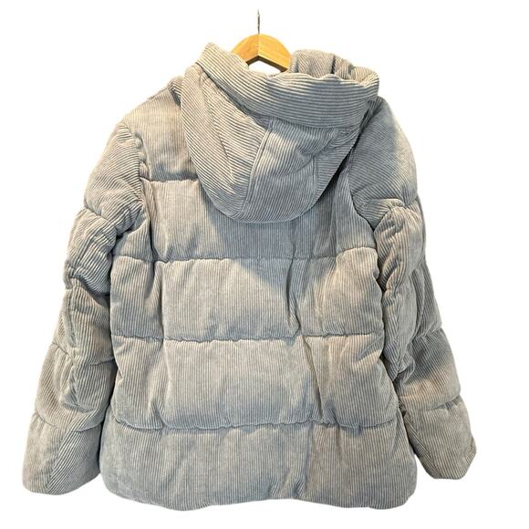 Sam Edelman Gray Quilted Corduroy Puffer Jacket Coat Hood Women's M Medium - Picture 7 of 15